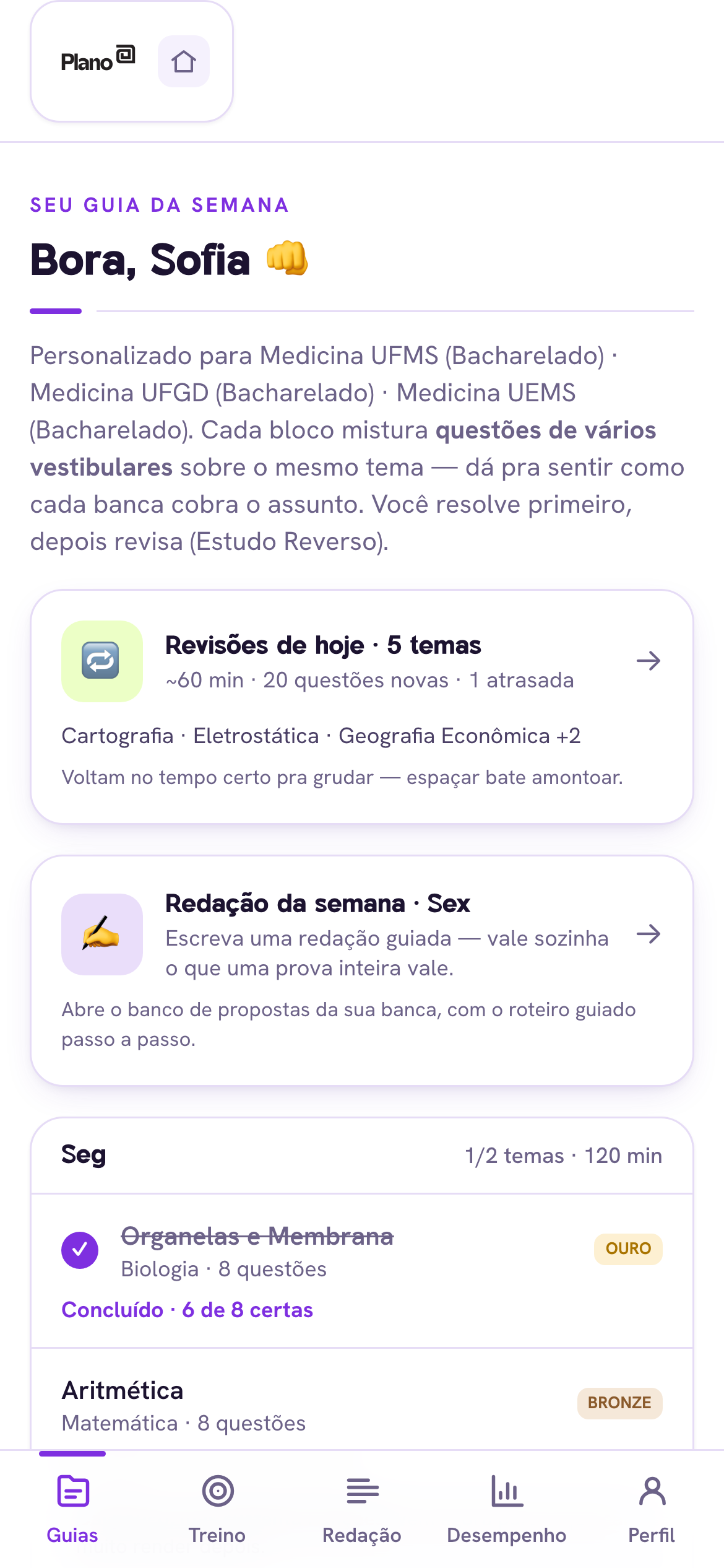 Tela de revisões do dia